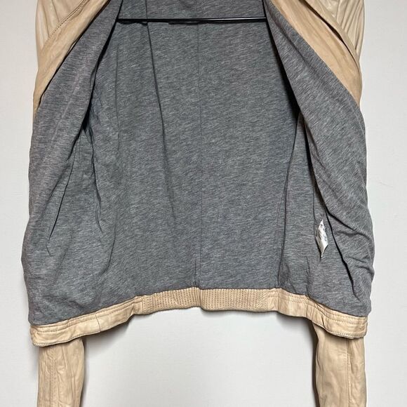 Theory Lavella Lambskin Leather Sand Beige Crop Jacket Sz Womens 4 - Picture 7 of 12